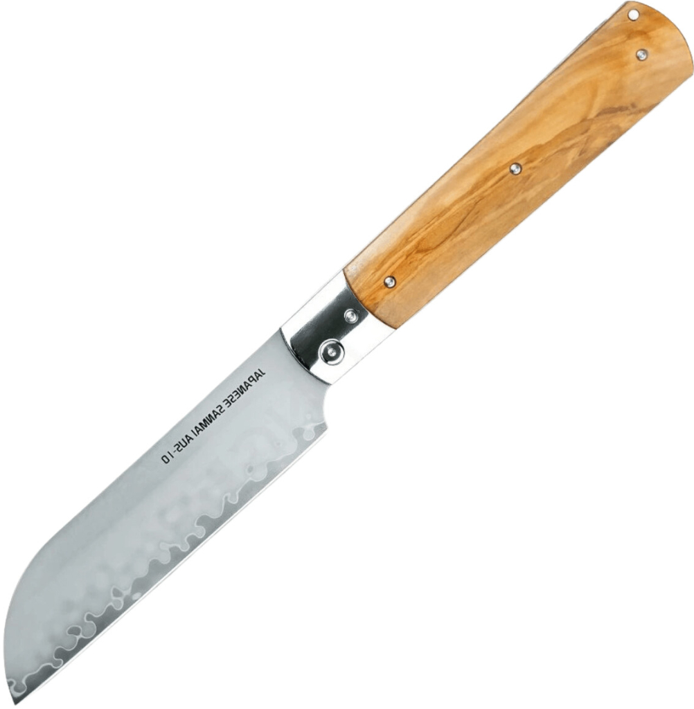 Dellinger Folding Santoku Knife 140 mm Olive Guillotine AUS-10 Sanmai