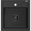 Mexen Vito, granitový drez 520x490x210 mm, 1-komorový, čierna-strieborná metalíza s čiernym sifónom, 6503521000-73-B