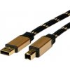 Kábel USB 2.0 A-B M/M 3m, High Speed, čierny/zlatý, Gold, pozl. kon.