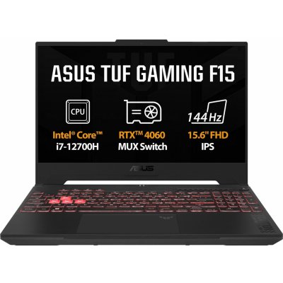 ASUS TUF Gaming F15/FX507ZV4/i7-12700H/15,6''/FHD/16GB/512GB SSD/RTX 4060/bez OS/Gray/2R FX507ZV4-LP037