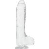 Želatínové číre dildo s prekrytým žaluďom so semenníkmi a prísavkou 21 cm