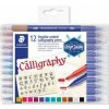 Kaligrafický popisovač, sada, 2,0 3,5 mm, obojstranný, STAEDTLER 3005, 12 farieb