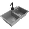 Mexen Tomas, granitový drez 800x500x190 mm, 2-komorový a čierna batéria Rita, šedá, 6516-71-670300-70