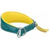 Kožený obojok ACTIVE Comfort pre chrtov - petrolejová/žltá S-M:33-42cm/60mm