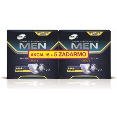 TENA MEN LEVEL 2 AKCIA 15+5 ZADARMO absorpčné vložky pre mužov 2x10 (20ks) 1set