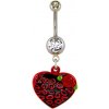 Šperky eshop - Piercing do pupku - čierno červené srdce a krúžky, ružička F17.9