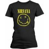 Nirvana Tričko Yellow Happy Face Womens Black M