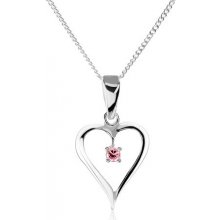 Šperky eshop Náhrdelník zo striebra obrys srdca zdobený ružovým zirkónom SP19.02