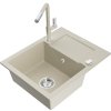 Mexen Enzo, 1-komorový granitový drez 576x465x174 mm a drezová batéria Flora, béžová, 6506-69-670401-09
