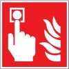 Piktogram Tlačidlový hlásič požiaru podľa ISO 7010 - 100x100 mm, SAMOLEPKA PVC