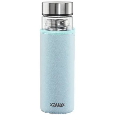 Fľaša XAVAX To Go, sklenená na horúce/studené/sýtené nápoje, 450 ml, sitko, neoprénový obal