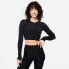 DOMYOS Dámske crop top tričko na fitnes s dlhým rukávom čierne L
