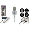 Mikrofón karaoke Bluetooth strieborný na batérie s USB káblom v krabici 10x28x8,5cm -