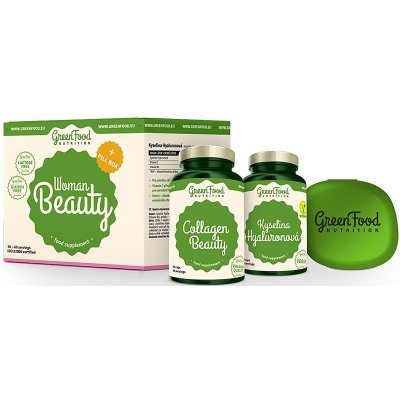 GreenFood Nutrition Woman Beauty Collagen Beauty výživový doplnok s kolagénom 60 cps + Hyaluronic Acid výživový doplnok s kyselinou hyalurónovou 60 cps + Pillbox krabička na suplementy 1 ks