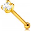 Šperky eshop - Piercing do nosa zo 14K zlata - číry okrúhly zirkónik medzi štyrmi paličkami, 2 mm S1GG240.09
