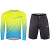 Force MTB ANGLE fluo-modravo-modrý cyklodres - dl. rukáv + Force BLADE MTB čierne cyklokraťasy - L