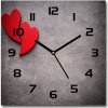 Sklenené nástenné hodiny štvorec Červená srdce 30x30 cm