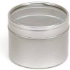 Plechová dóza s priehľadným uzáverom, strieborná, na sviečku, 100 ml