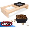 Dřevěný bar, 2x keramická čtyřhranná miska, 2 × 0,4 l/13 × 13 cm 36 × 7 × 19 cm