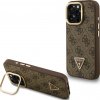 Guess PU 4G Strass trojuholníkové logo stojanový rám kamerového puzdra MagSafe pre iPhone 15 Pro Max hnedé (GUHMP15XPCS4GPTW)