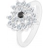 Šperky eshop - Prsteň striebornej farby, ligotavé číre zirkónové srdce, čierny stred R42.27 - Veľkosť: 52 mm