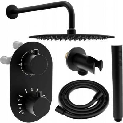 MEXEN/S MEXEN/S - Kai DR70 podomietkový sprchový SET + slim sprcha 30 cm, čierny 77602DR7030-70