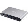 Prepínač USB 3.2 Gen 2, 2PC, 3xUSB 3.0 A, 1x USB 3.1 Typ C, manuálny, prepínanie tlačidlom, sivý