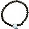Glosery náramok s lesknúcim krištáľom Swarovski® v tvare lebky, obsidián vločkový hnedý a matný / lesklý čierny achát 6mm Typ korálok: matný achát, Farba lebky: krištáľ, Obvod zápästia: XXL 20 cm