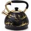 Odelo Čierna nerezová kanvica s píšťalkou 3 l – zlatý mramorový vzor na rýchle a elegantné varenie vody