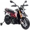 Beneo elektrická motorka Aprilia Dorsoduro 900 Licencované 12V batéria Eva mäkké kolesá 2 x 18W motor odpruženie kovový rám kovová vidlica pomocné kolieska čierna