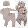 Baby Nellys Rebrovaná sada Star 5D, body, polodupačky, kabátik, čiapka rukavice béžová biela