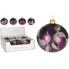 Vianočná sklenená guľa 10 cm - ručne fúkaná, fialová v 4 dizajnoch