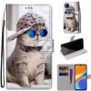 Peňaženkové kožené puzdro na Xiaomi Redmi 9C - Slant Hat Blue Mirror Cat