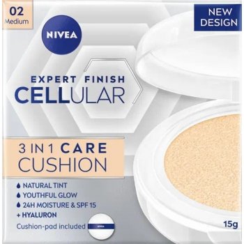 Nivea Expert Finish Cellular 3v1 Ošetrujúci tónovaný krémový make-up v hubke 02 Medium 15 g