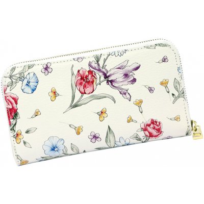 Veľká kožená peňaženka na zips s farebnými kvetmi