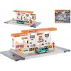 Mikro Trading Stavebnica benzínová stanica 34x17 cm 24 ks s autom 7 cm kov, voľný chod a doplnky