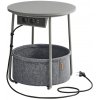 VASAGLE Kruhový konferenčný stolík s textilným košom a zásuvkou sivý