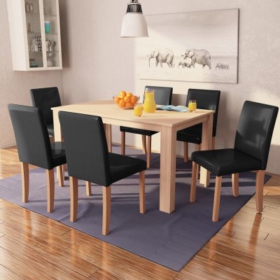 vidaXL Jedálenský stôl a stoličky 7 ks umelá koža a dubové drevo čierne od  490,5 € - Heureka.sk