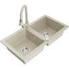Mexen Mario, 2-komorový granitový drez 820x436x161 mm a drezová batéria Elia, béžová, 6504-69-670101-69