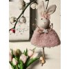 Clayre & Eef Závesný veľkonočný zajačik s ružovými šatami Magiccal - 8*3*16 cm - Clayre & Eef