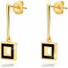Šperky eshop - Náušnice zo žltého 14K zlata - úzka palička s obrysom štvorca, čierna glazúra GG86.29