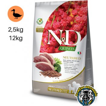 N&D Dog Quinoa GF Adult Medium & Maxi, Neutered, Duck, Broccoli & Asparagus 12 kg