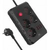 Maclean Prodlužovací kabel MCE392 B, 4 zásuvky, 3xUSB, 110-240V AC 50/60Hz, 2,1A max. 2500W, 1,5m černý