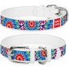 Kožený obojok WAUDOG Flowers - biely 1,2 cm x 21 - 29 cm