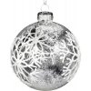 Vianočná ozdoba sklenená guľa zasnežená s vločkou Ø8 cm