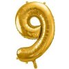 Fóliový balón s číslom 9 - Zlatý 86cm (Narodeninový fóliový balón číslo deväť, vhodný na plnenie vzduchom aj héliom.)