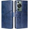 Peňaženkové kožené puzdro Geometric na Huawei P60 Pro - Modrá