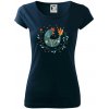 Folklór - sliepky s margarétkami - Dámske tričko Pure - M ( Tmavomodrá (veľmi tmavá - skoro čierna) )