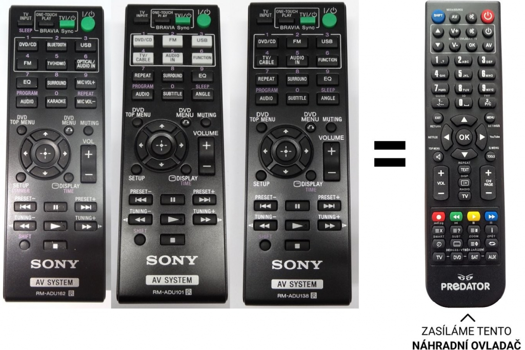 Diaľkový ovládač Predátor Sony RM-ADU162, RM-ADU101, RM-ADU138