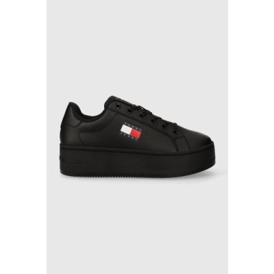 Tommy Jeans kožené tenisky TJW FLATFORM ESS čierna